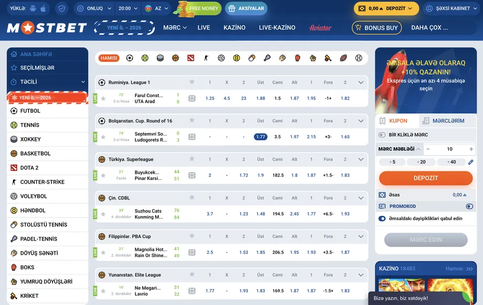 İdman mərcləri və canlı bahis funksiyası